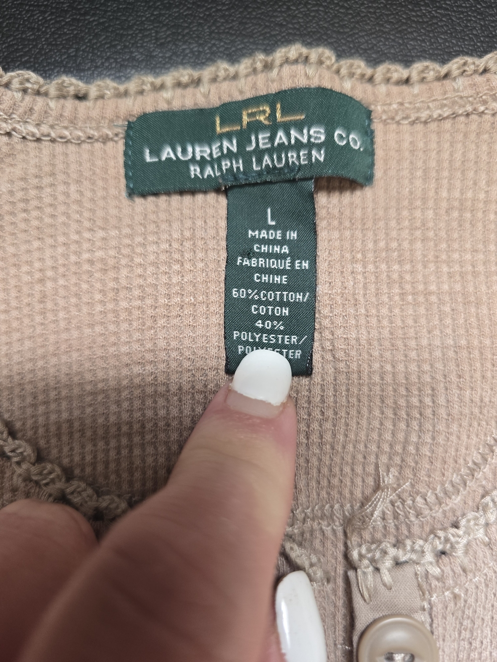 Ralph Lauren Womens Henley Long Sleeve Top - Beige - Picture 4 of 4